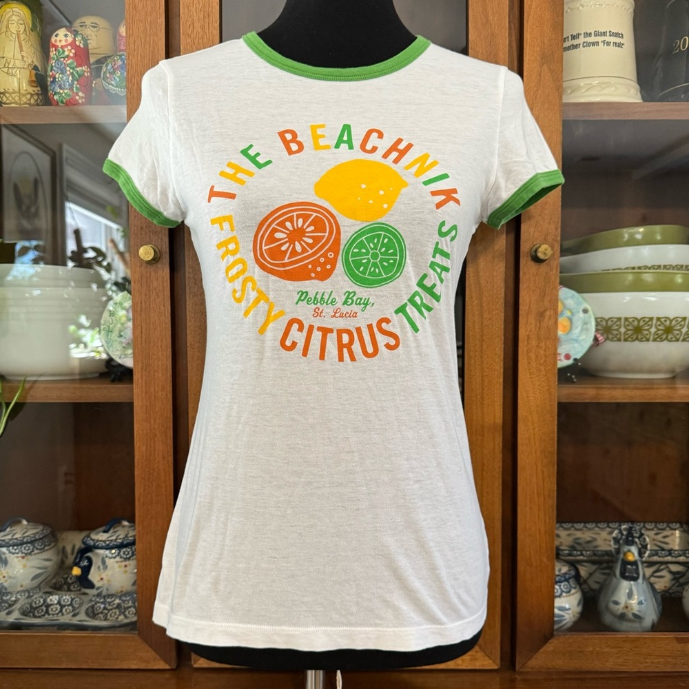 American Eagle Lemon Lime Citrus Beach Graphic Ringer Tee